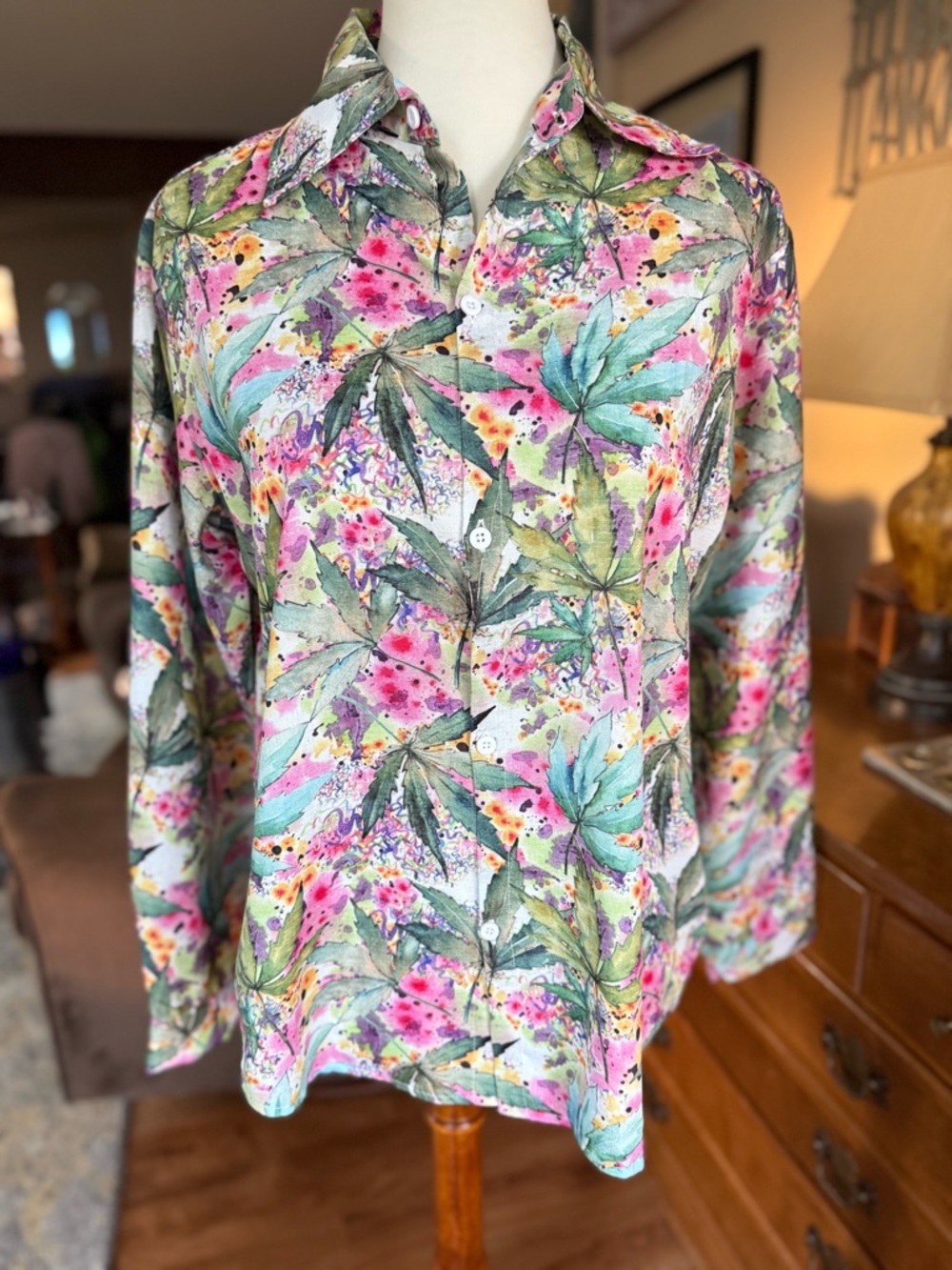 Vintage Button-down Batik Print Blouse - Picture 2 of 4